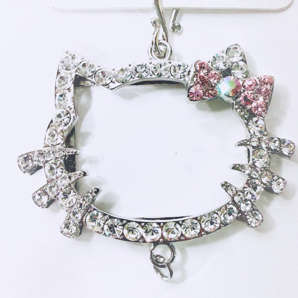 Hello‎ Kitty Pendant Photo Frame Charm Rhinestone Bow Pink Silver